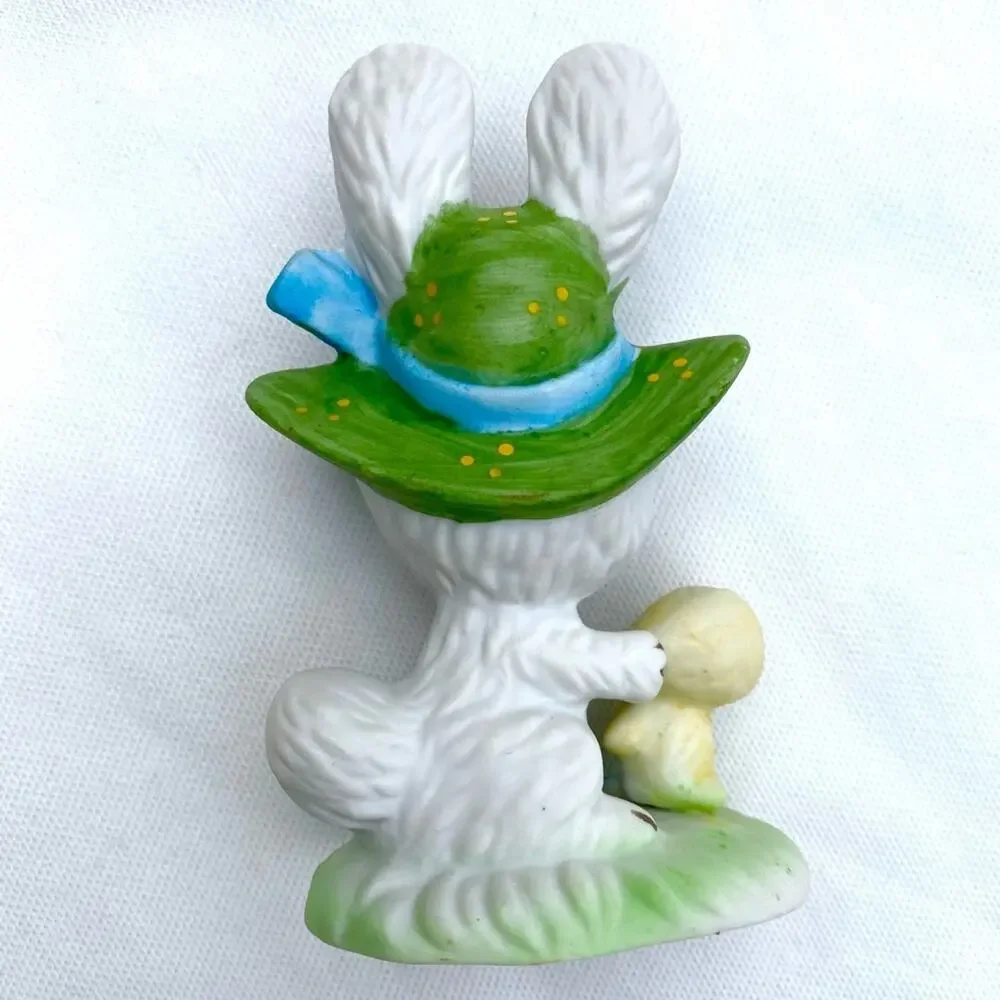 Cute Bunny &‎ Chick White Bisque Easter Figurine